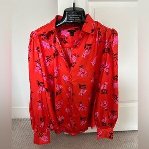 Red and Pink Ann Taylor Blouse Size L